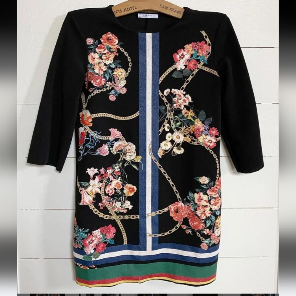 Zara Basic Women's 3/4 Sleeve Floral Print Mini Sheath Dress - Picture 10 of 10